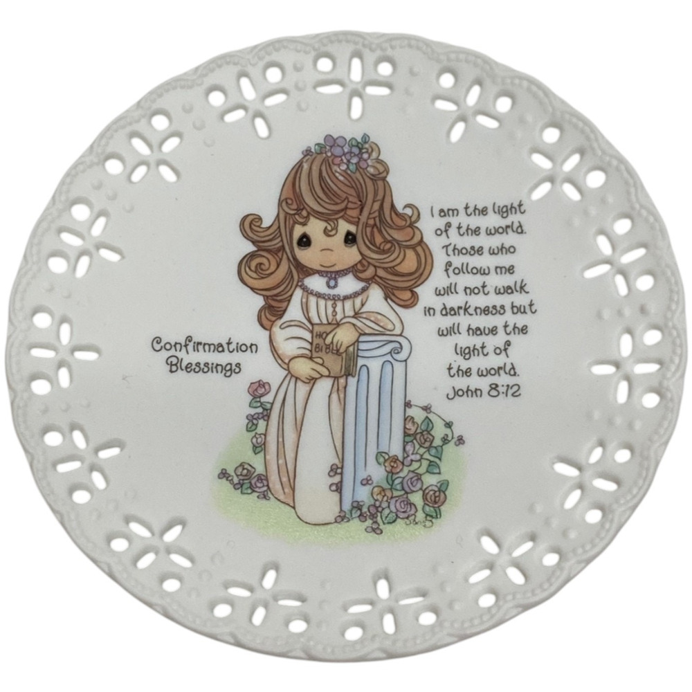 VTG 1994 Precious Moments Confirmation Blessing 5" Plate Enesco Easel Stand